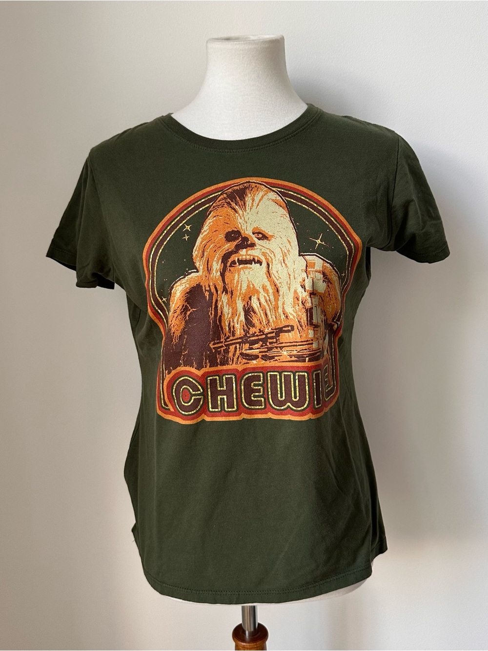 Star Wars Chewie Short Sleeve Fittted Graphic Tee Olive Size Large
